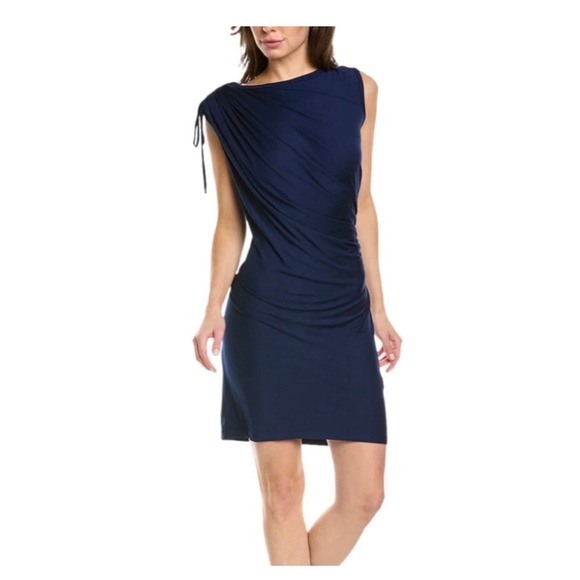 Trina Turk Dresses & Skirts - Trina Turk Navy Blue Jet Dress Ruched Drape Sleeveless Cocktail 2206301MH1 NWT M